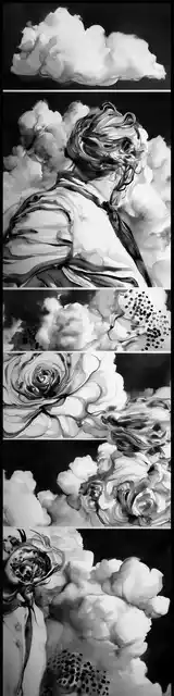 Free printable abstract cloud art bookmark featuring black and white artistic cloud art